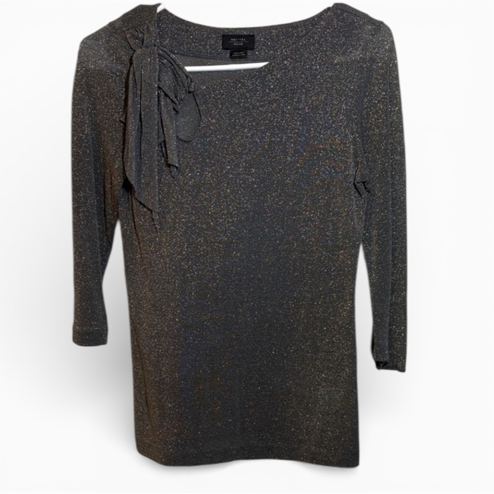 Anthropologie Deletta Metallic Gold Knit Tie Neck Top XS
